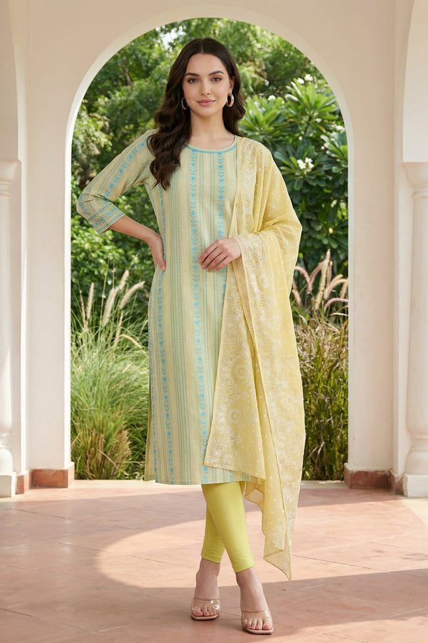 Yellow Floral Pure Cotton Stole