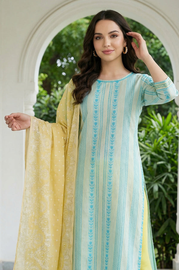 Yellow Floral Pure Cotton Stole