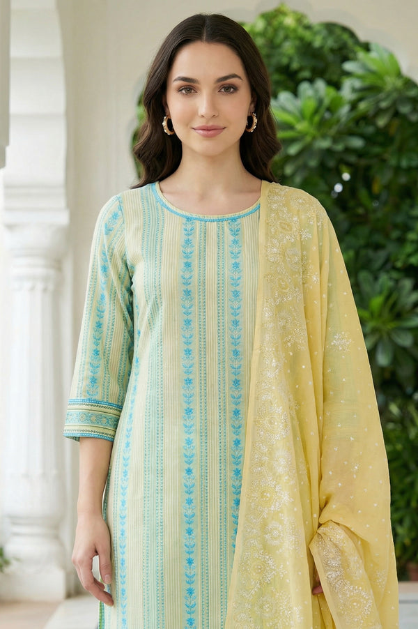 Yellow Floral Pure Cotton Stole