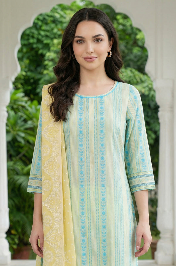 Yellow Floral Pure Cotton Stole