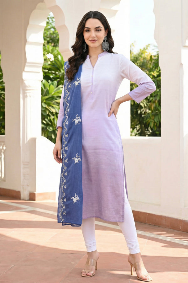 Blue Thread Embroidered Dupatta