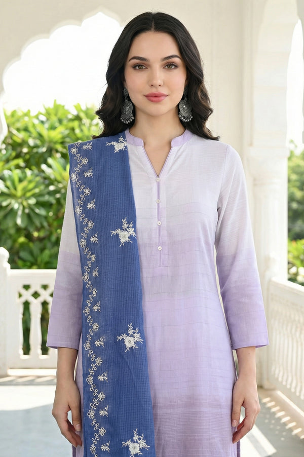 Blue Thread Embroidered Dupatta