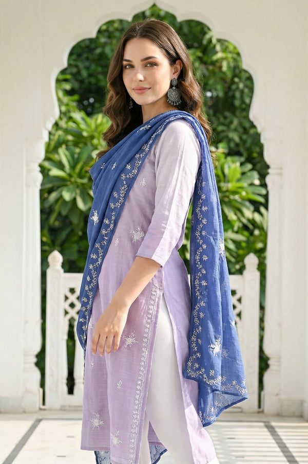 Blue Thread Embroidered Dupatta