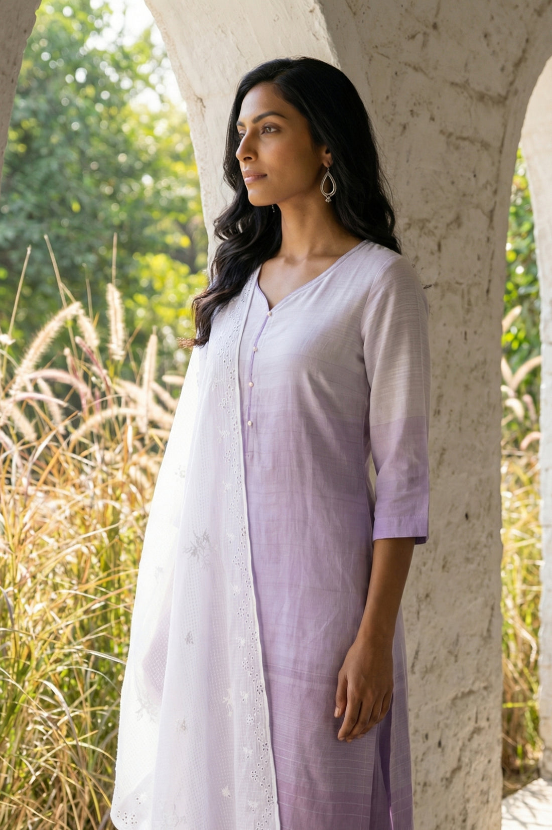 White Schiffily Embroidered Kota Dupatta