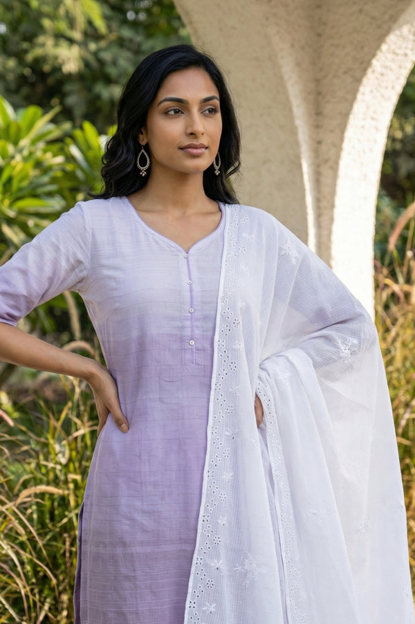 White Schiffily Embroidered Kota Dupatta