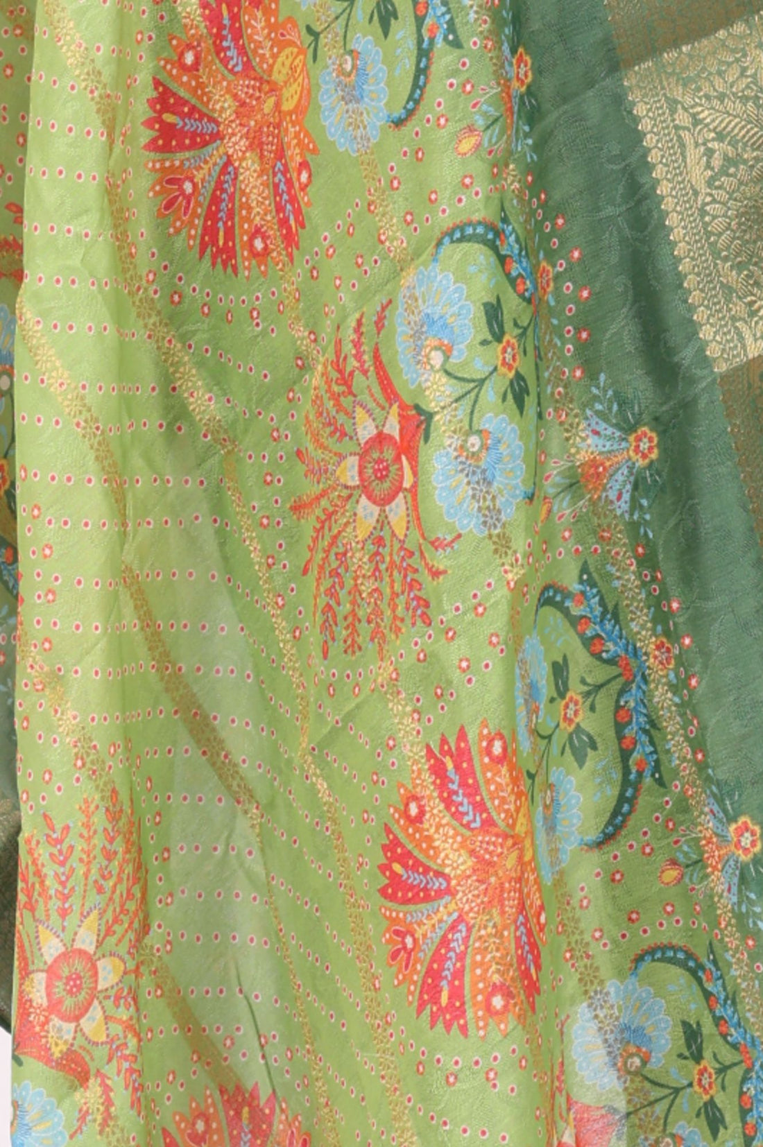 Lime Green Floral Printed Dupatta with Border