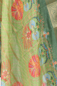 Lime Green Floral Printed Dupatta with Border
