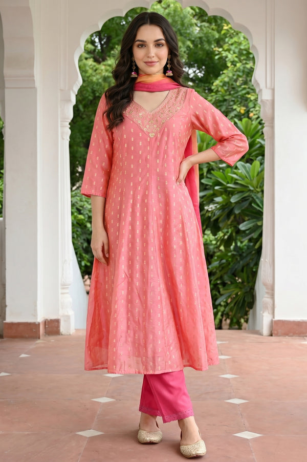 Aurelia Women's Pink Ombre Zari Jacquard Dupatta