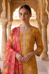 Pink Floral Printed Dupatta With Border