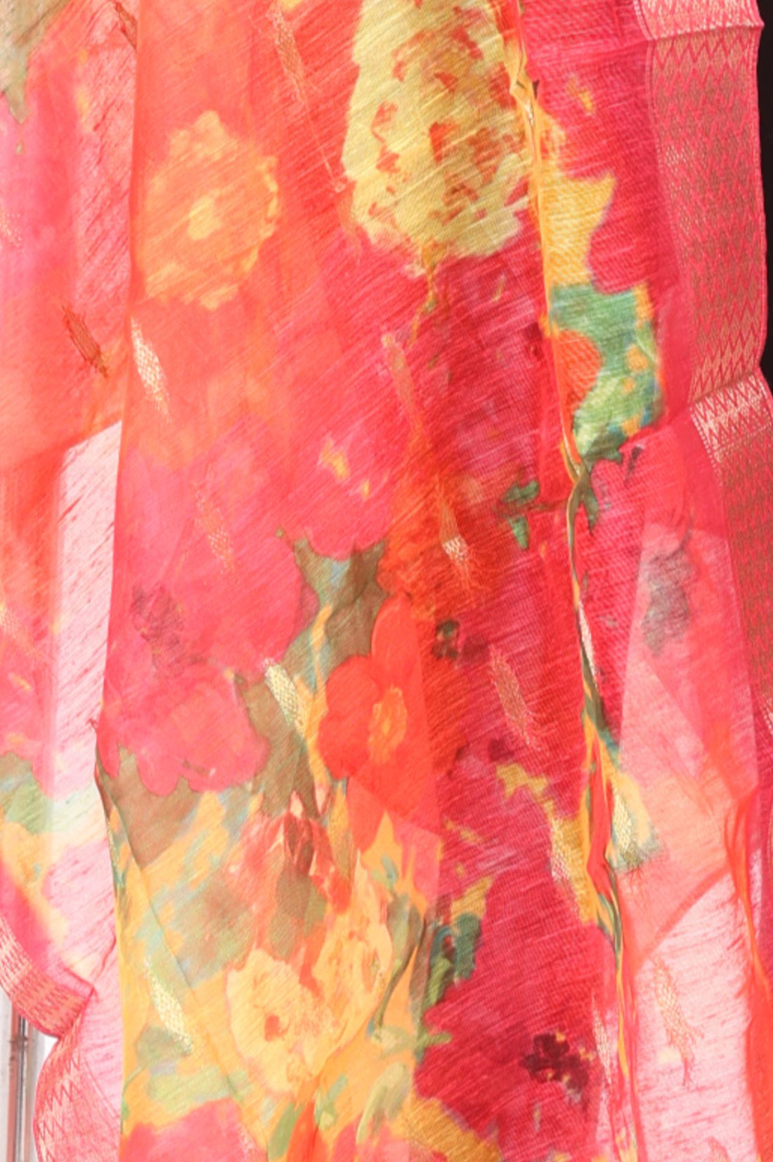 Pink Floral Printed Dupatta With Border