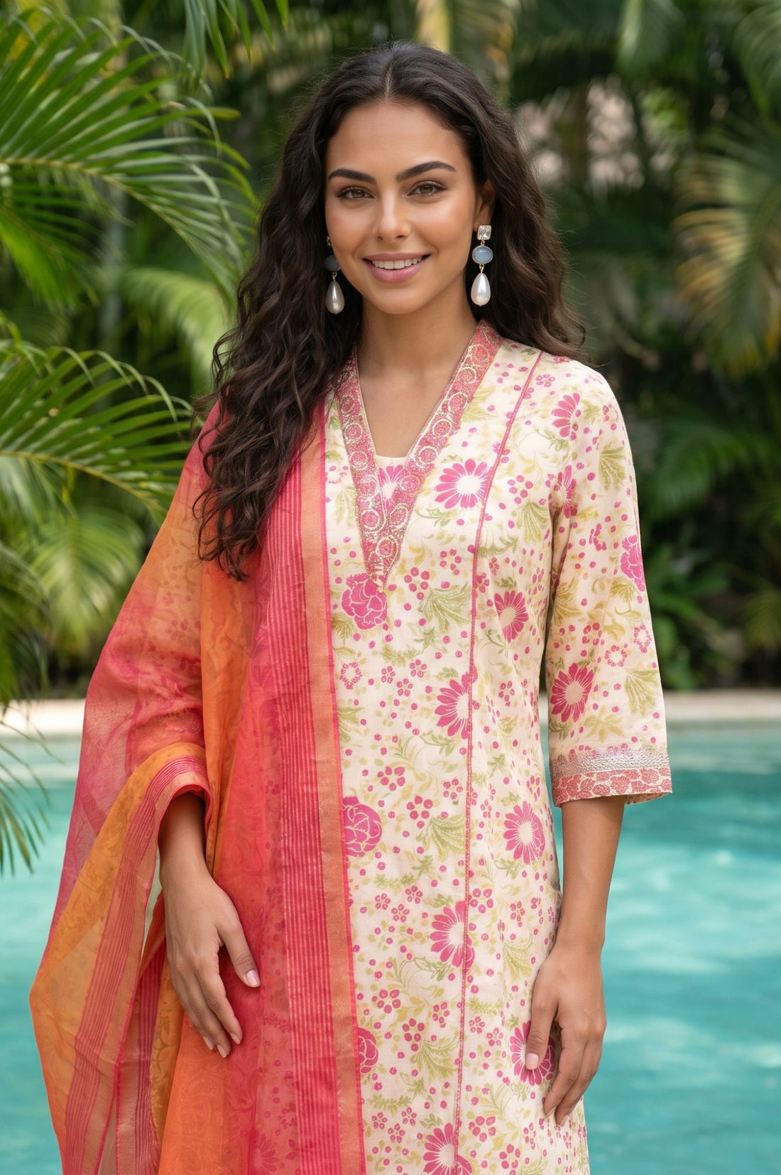 Orange Striped Zari Jacquard Dupatta