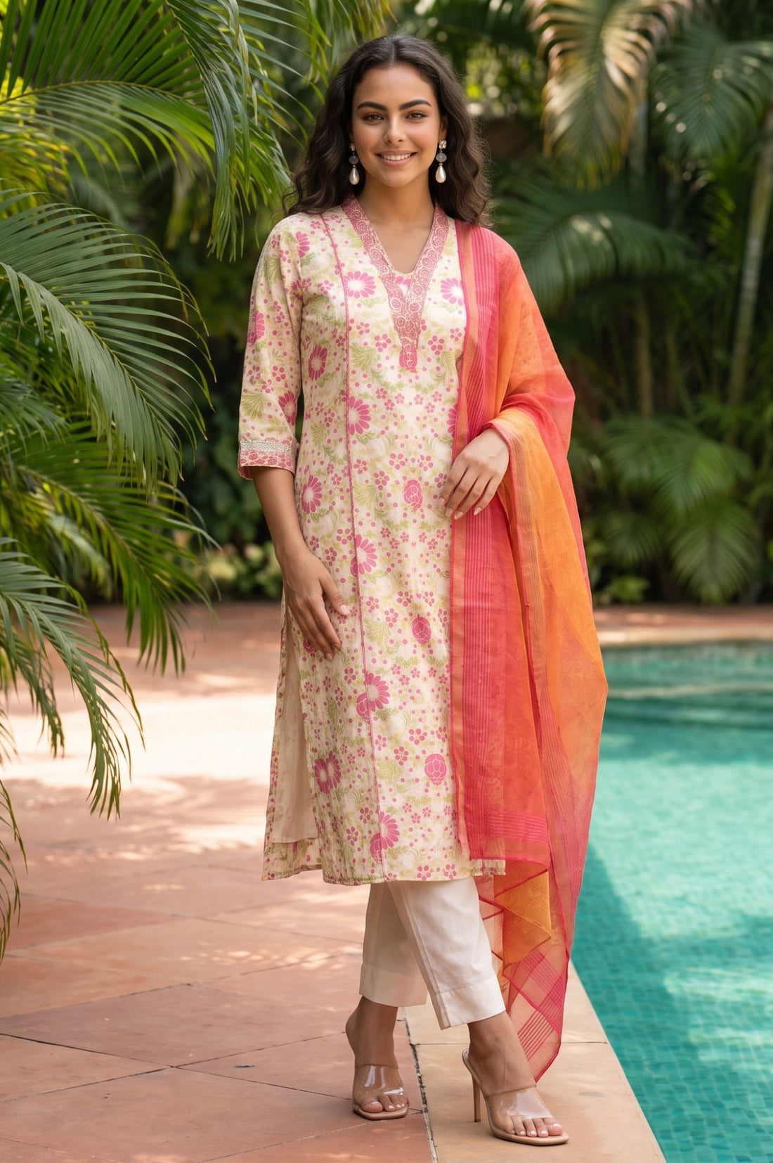 Orange Striped Zari Jacquard Dupatta