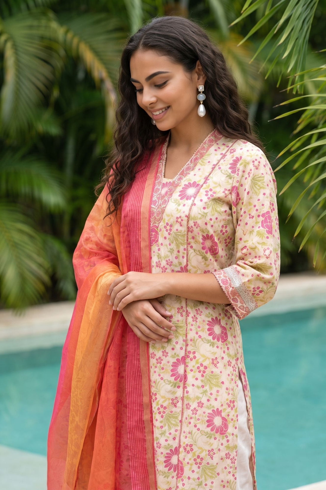 Orange Striped Zari Jacquard Dupatta