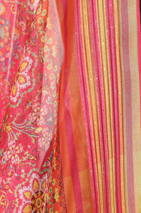 Pink Zari Floral Printed Jacquard Dupatta