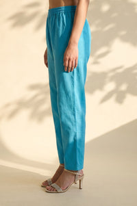 Blue Embroidered Pure Cotton Straight Fit Ankle Length Trousers
