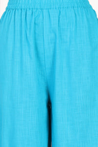 Blue Embroidered Pure Cotton Straight Fit Ankle Length Trousers