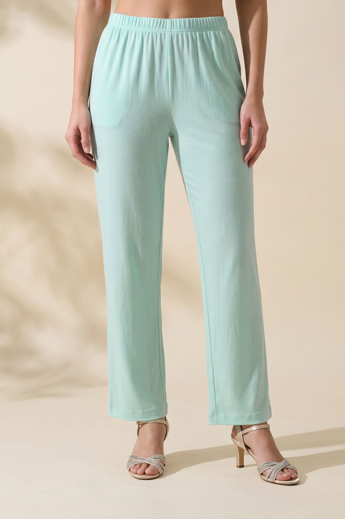 Mint Green Solid Cotton Flax Straight Pants