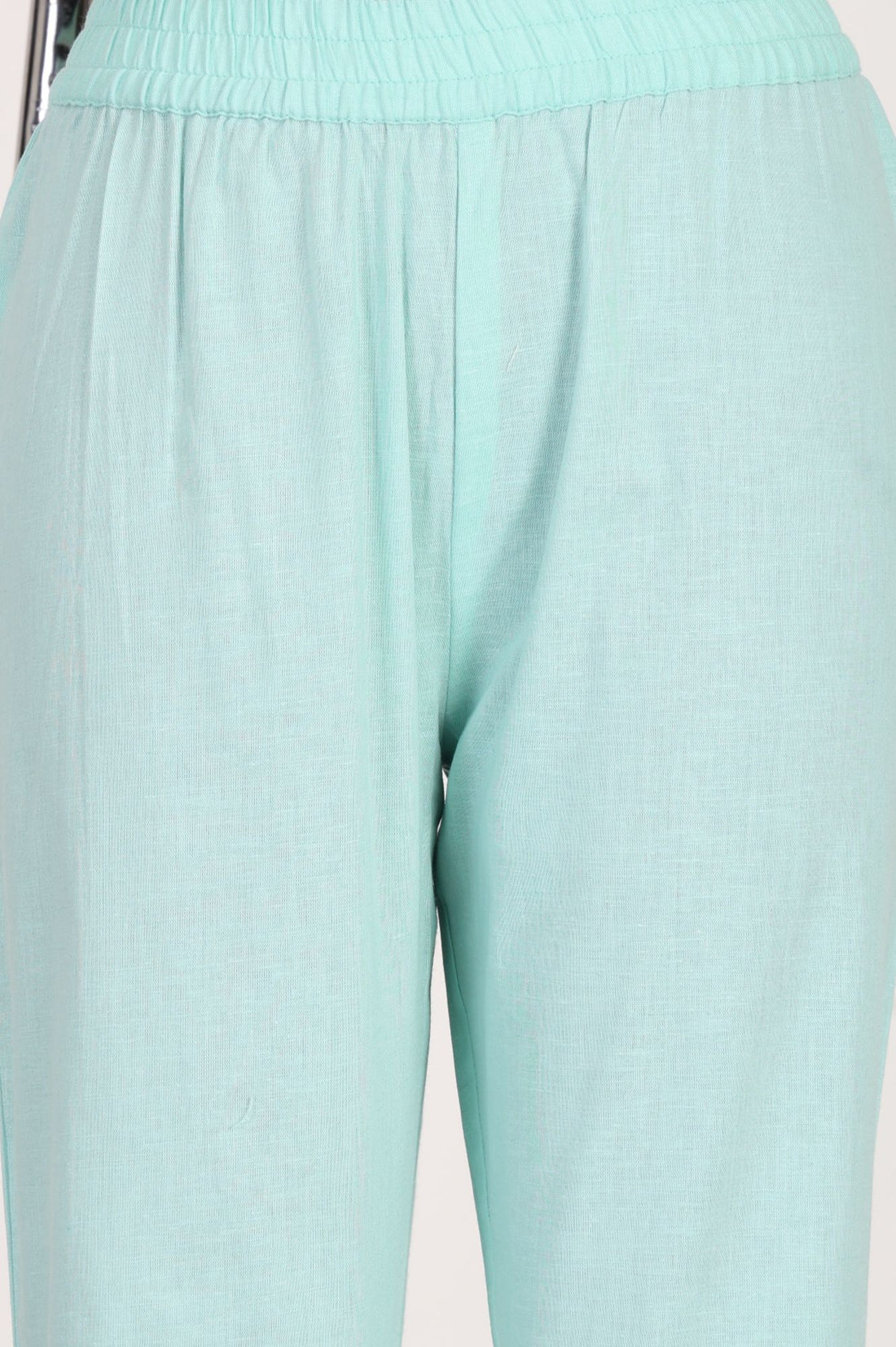 Mint Green Solid Cotton Flax Straight Pants