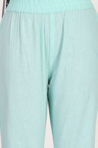 Mint Green Solid Cotton Flax Straight Pants