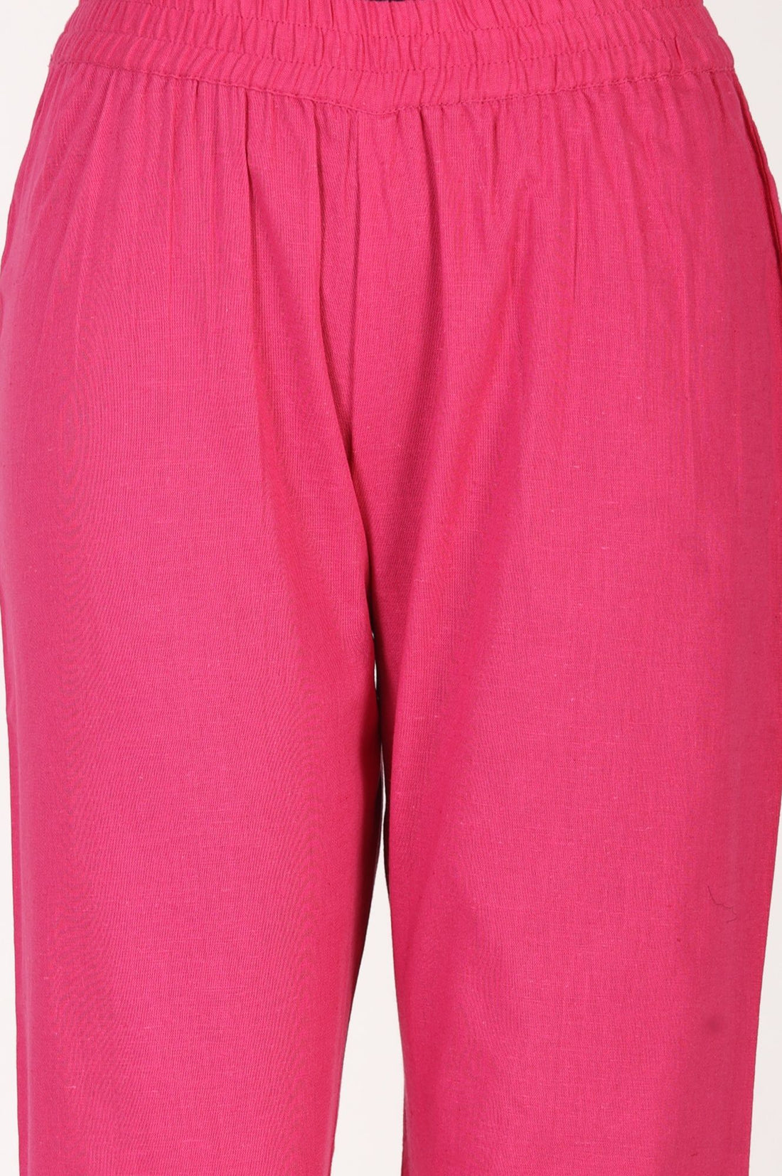 Pink Solid Cotton Flax Straight Fit Ankle Length Pants