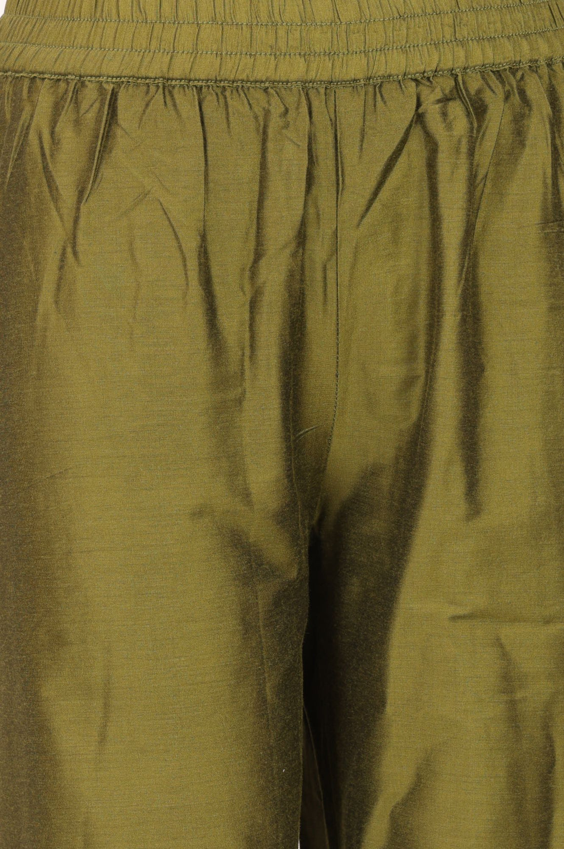 Olive Yarn Dyed Hem Embroidered Straight Ankle Length Mid Rise Trousers