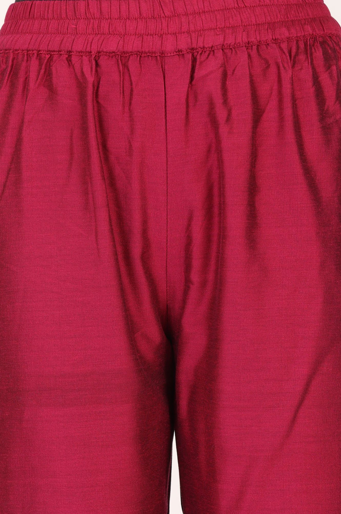 Maroon Yarn Dyed Hem Zari Embroidered Straight Ankle Length Mid Rise Trousers