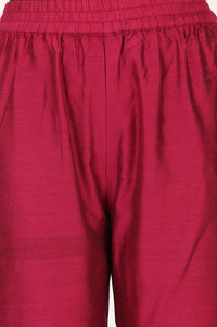 Maroon Yarn Dyed Hem Zari Embroidered Straight Ankle Length Mid Rise Trousers