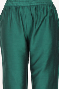 Teal Yarn Dyed Ankle Length Mid Rise Straight Fit Trousers