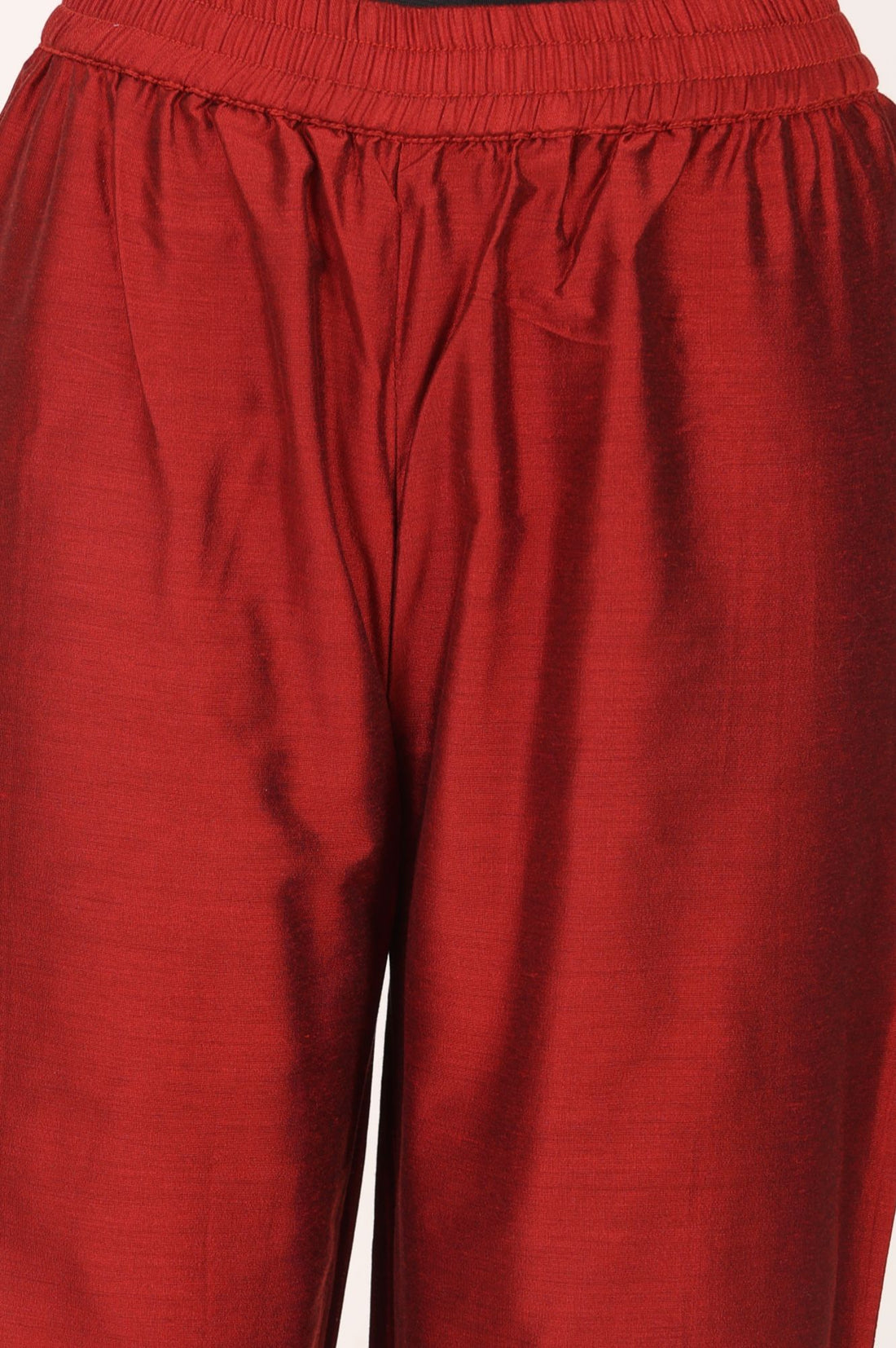 Red Yarn Dyed Solid Straight Fit Ankle Length Mid Rise Trousers