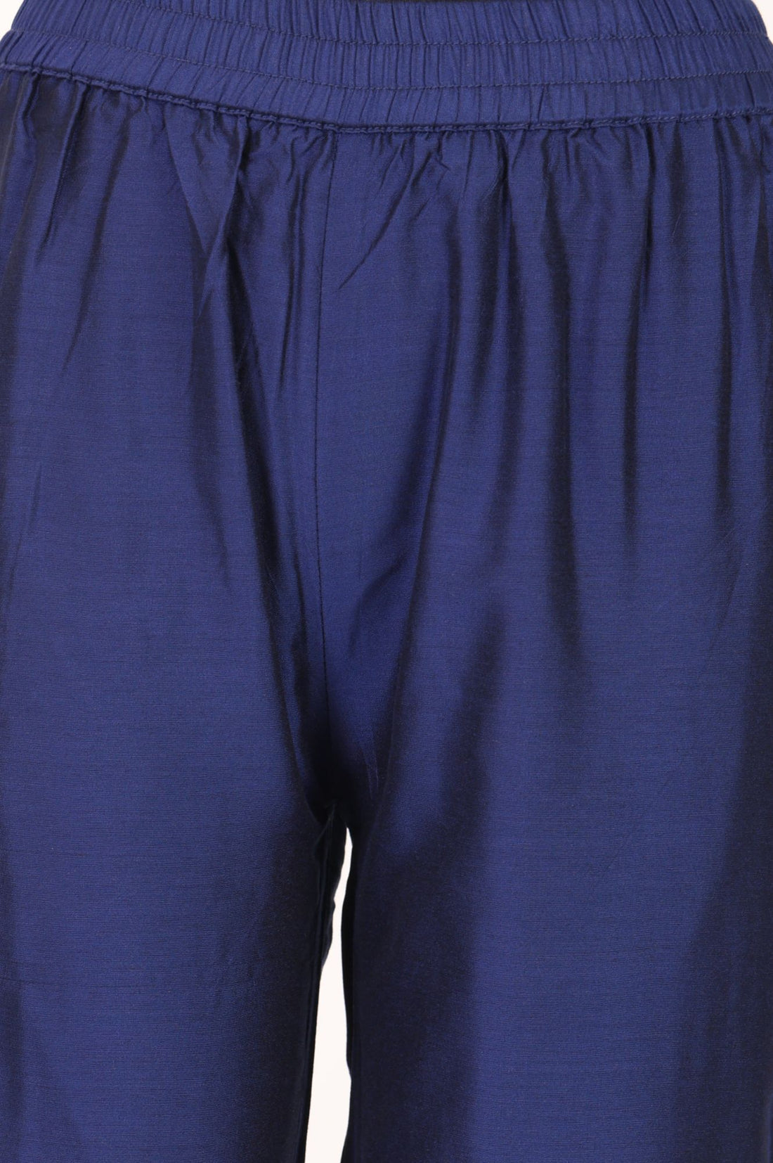 Navy Blue Yarn Dyed Solid Straight Fit Ankle Length Mid Rise Trousers
