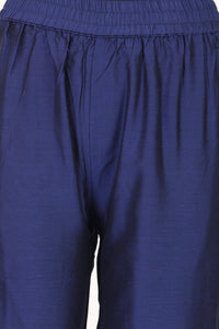 Navy Blue Yarn Dyed Solid Straight Fit Ankle Length Mid Rise Trousers