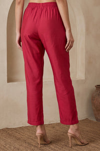 Red Yarn Dyed Jacquard Ankle Length Trousers
