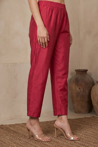 Red Yarn Dyed Jacquard Ankle Length Trousers