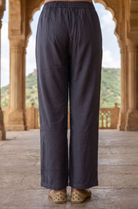 Grey Yarn Dyed Solid Straight Fit Ankle Length Mid Rise Trousers