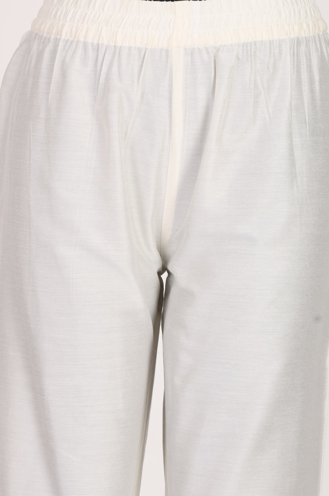 White Yarn Dyed Straight Fit Ankle Length Mid Rise Trousers