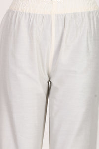 White Yarn Dyed Straight Fit Ankle Length Mid Rise Trousers