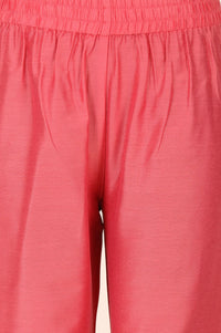 Peach Yarn Dyed Solid Straight Fit Ankle Length Mid Rise Trousers