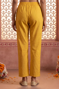 Yellow Yarn Dyed Solid Straight Fit Ankle Length Trousers