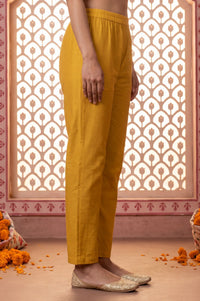 Yellow Yarn Dyed Solid Straight Fit Ankle Length Trousers