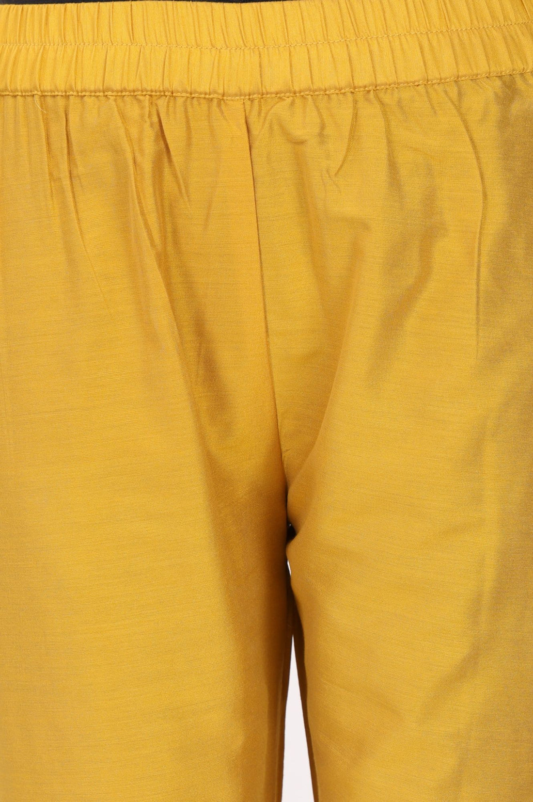 Yellow Yarn Dyed Solid Straight Fit Ankle Length Trousers
