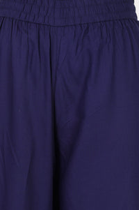 Navy Blue Solid Rayon Straight Fit Ankle Length Trousers