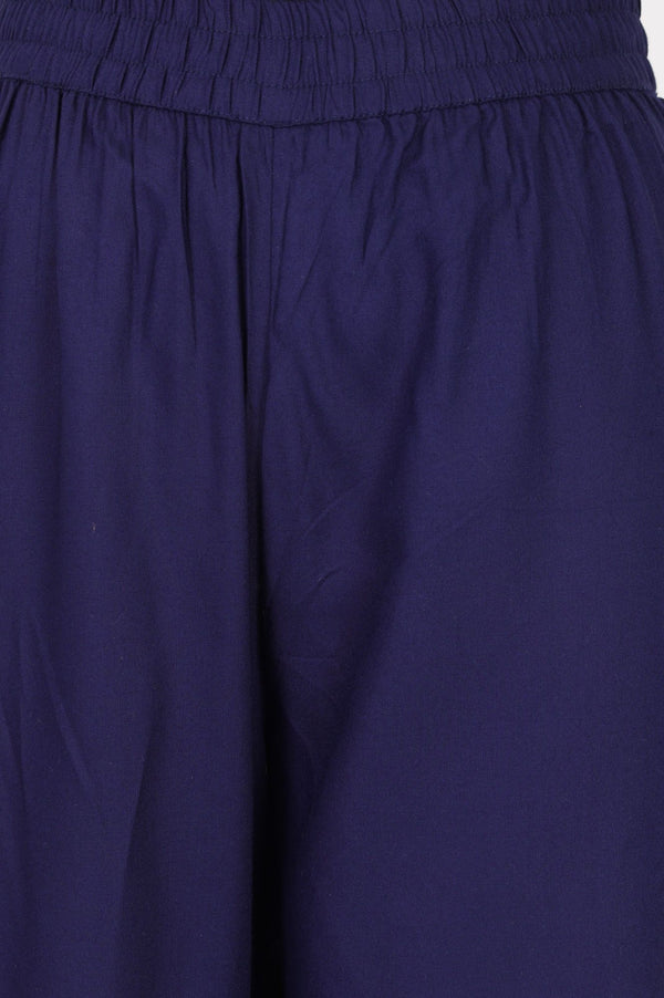 Navy Blue Solid Rayon Straight Fit Ankle Length Trousers