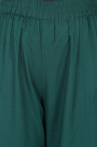 Teal Thread Embroidered Rayon Straight Ankle Length Mid Rise Trousers
