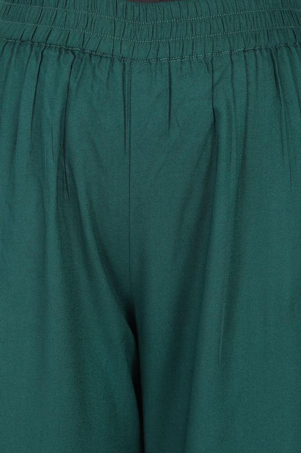 Teal Thread Embroidered Rayon Straight Ankle Length Mid Rise Trousers