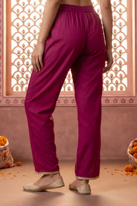 Magenta Ankle Length Mid Rise Straight Trousers