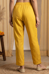 Mustard Ankle Length Mid Rise Straight Trousers