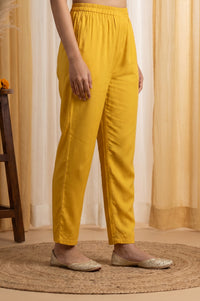 Mustard Ankle Length Mid Rise Straight Trousers