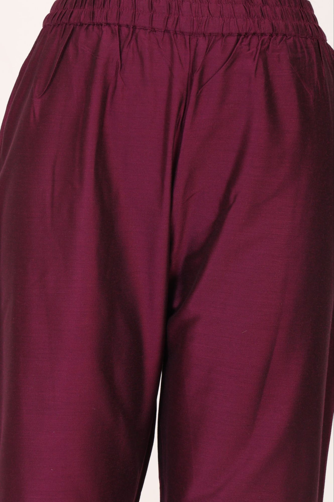 Purple Yarn Dyed Solid Ankle Length Mid Rise Trousers