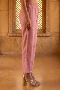 Pink Yarn Dyed Thread Embroidered Straight Fit Ankle Length Trousers