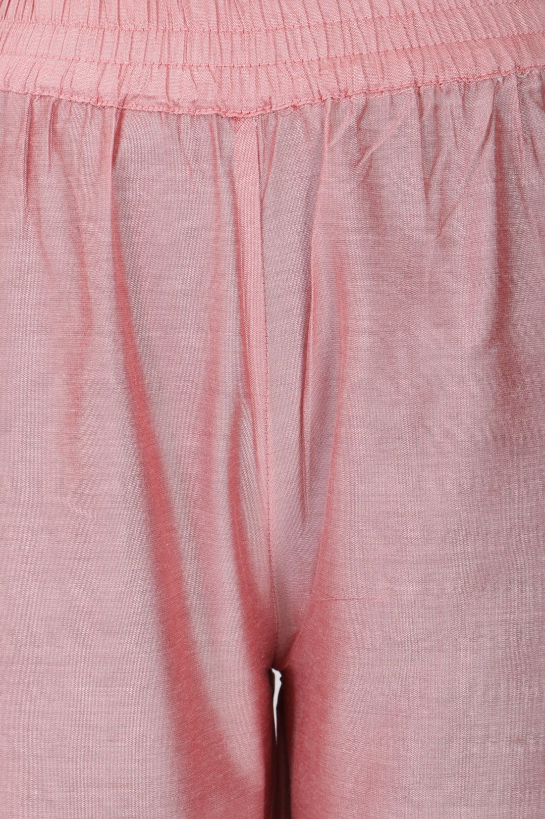 Pink Yarn Dyed Thread Embroidered Straight Fit Ankle Length Trousers